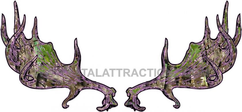 Pink Camo Moose Rack vinyl decal sticker antlers hunting bull bow 
