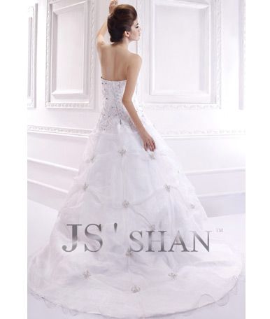SALE Jsshan White Organza Beading Strapless Bridal Gown Wedding Dress 