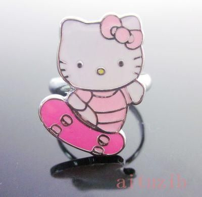 Adjustable Cute Hello Kitty Metal Pink Bow Ring c7  