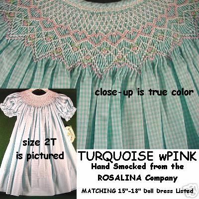NWT Rosalina Smocked TURQUOISE Gingham BISHOP Dress 2T  