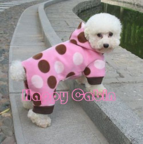 Pet Dog Puppy Doggie Apparel Warm Clothes Pink Dot oversuit Jampsuit 