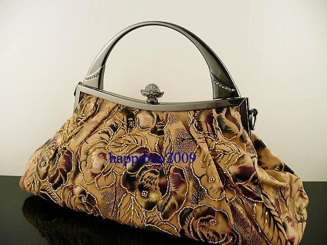SATIN & BEADED ROSES EVENING PURSE TOTE PROM BAG  