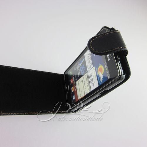 Black color leather flip case for Samsung Galaxy S II i9100 /T01 