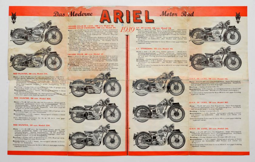 1939 Germany ARIEL Motor Cycle Bike Advertising Leaflet MOTORCYCLE 