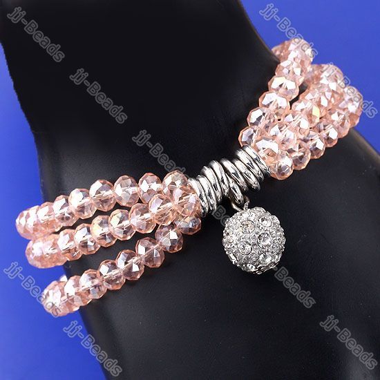   Dangle Disco Ball Charm Beads Rhinestone Bracelet Wrap Gift  
