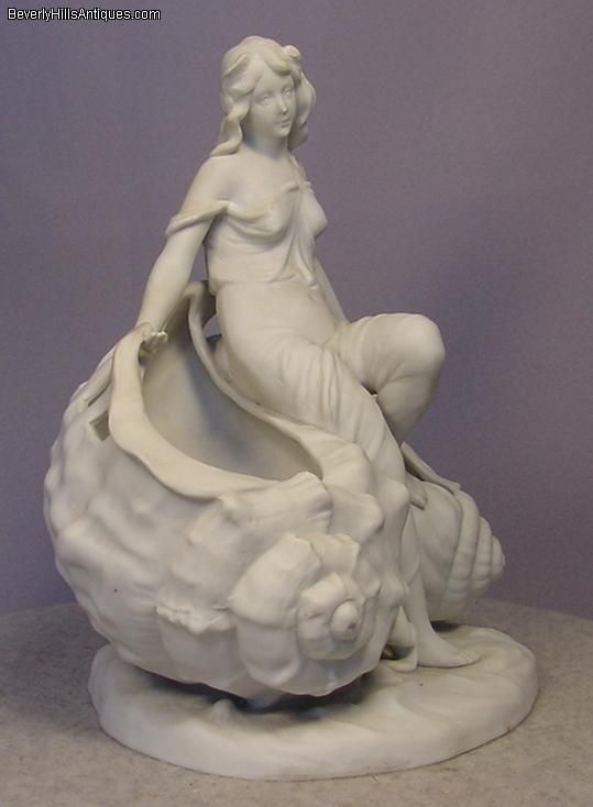 Art Nouveau Sitzendorf Porcelain Lady 2 Shell Baskets  