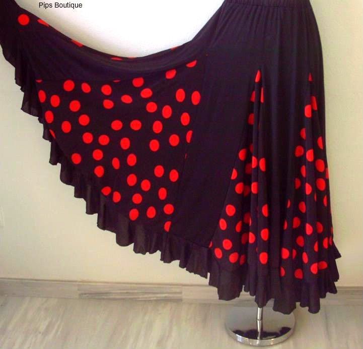Spanish Flamenco dance skirt, black & red, 24 36 waist  