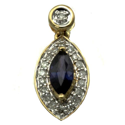 14k yellow gold marquise blue sapphire diamond pendant  