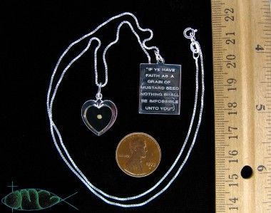 STERLING SILVER Mustard Seed Heart & Quote Necklace New  