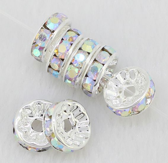   AB Crystal Silver Plated Rondelle Spacer Loose Beads findings 50pcs