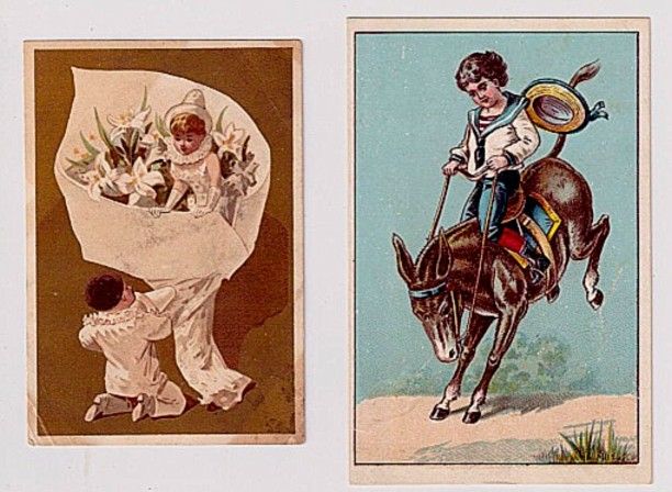 VICTORIAN TRADE CARD LOT 6 HORSE RIDERS PIERROT 1860  