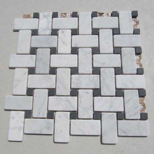 White Carrera Carrara Basket Weave Tile Mosaic Tumbled  