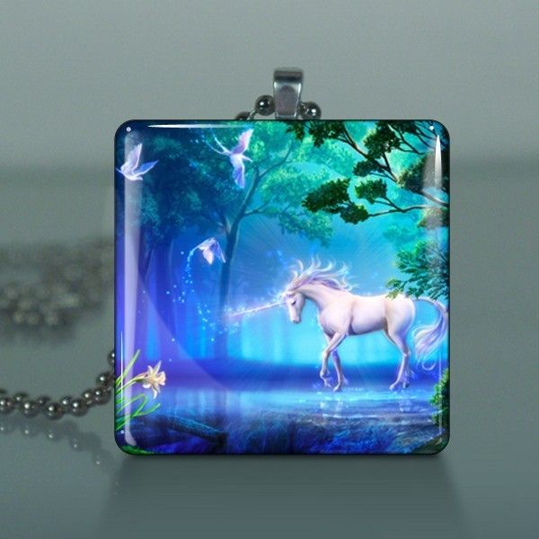 Magical Unicorn Large Glass Tile Necklace Pendant B14  